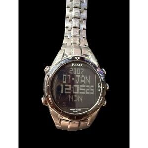 Pulsar Digital Watch PJ6001 Men's Silver-Tone Stainless Steel 100M Water Resist